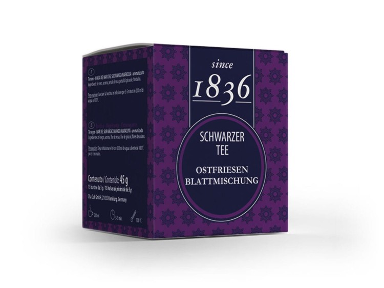 Czarna herbata East Frisian Leaf Blend w piramidkach – pudełko 15 × 3 g