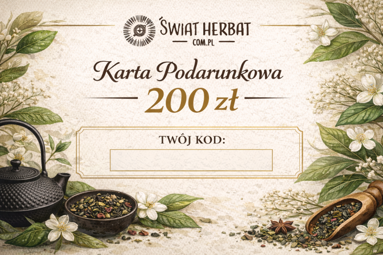 karta podarunkowa 200 zł Świat Herbat elegancki voucher prezentowy do wykorzystania online