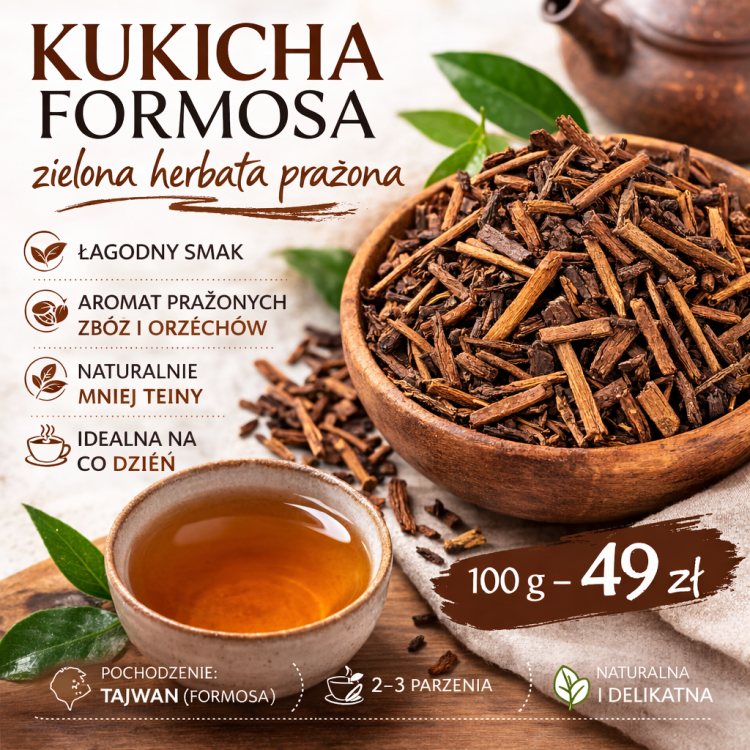 Kukicha Formosa herbata zielona prażona kukicha z Tajwanu susz herbaty i napar
