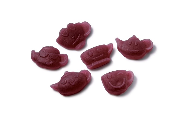 czerwone żelki herbaciane MATCHA BERRY MAGIC w kształcie czajniczków i filiżanek