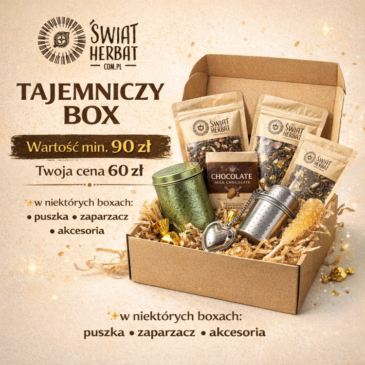 Tajemniczy Box Świat Herbat – zestaw herbat, słodyczy i akcesoriów herbacianych o wartości min. 90 zł
