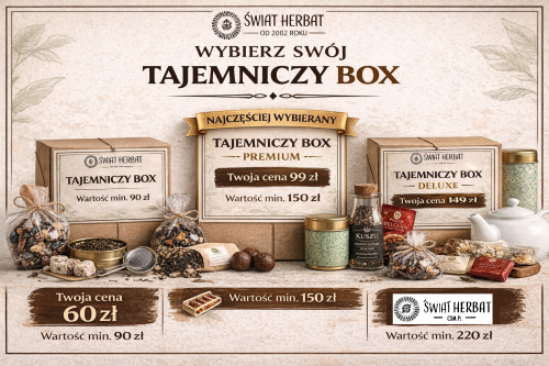 tajemniczy box herbata świat herbat zestaw herbat premium słodycze i akcesoria dzbanek do parzenia - różne opcje