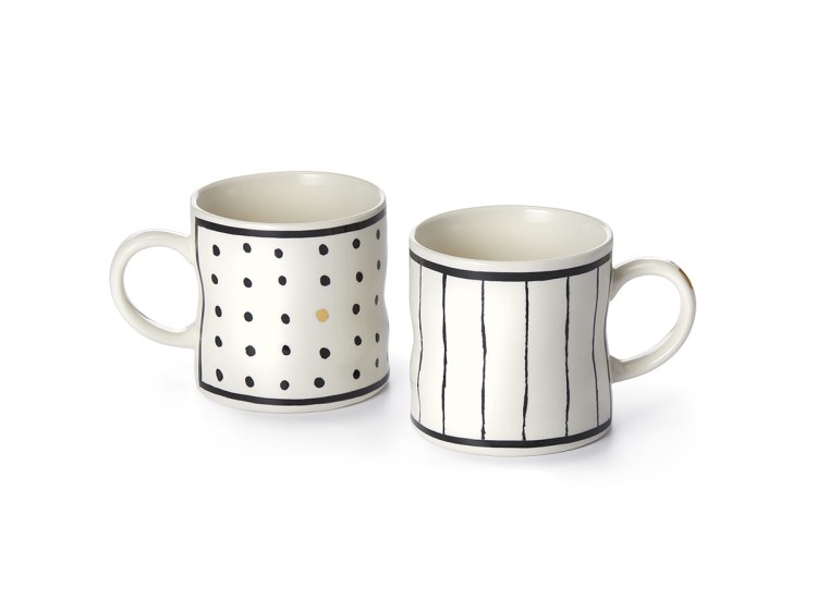 dwa kubki Bea z kamionki w czarno-białym wzorze kropki i paski - wybierz swój wzór
