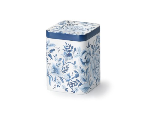 puszka na herbatę rosalinda 100 g metalowa kwiatowy wzór niebieski delft
