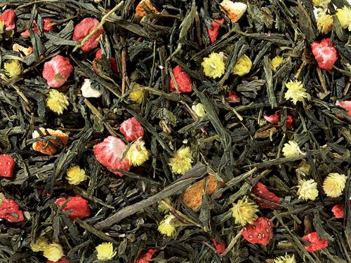 Sencha Wiosenna Melodia – zielona herbata z truskawką, pomarańczą i kwiatami