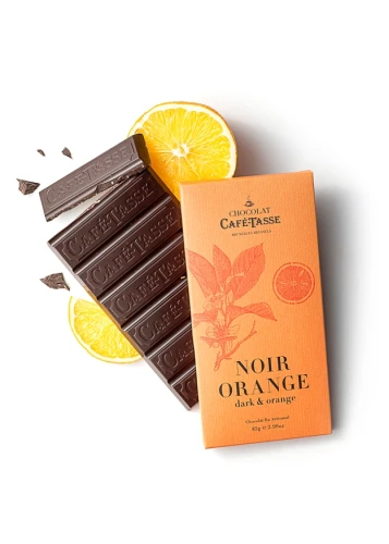 Czekolada gorzka Café-Tasse Noir Orange 60% kakao 85 g z kawałkami pomarańczy – belgijska tabliczka premium