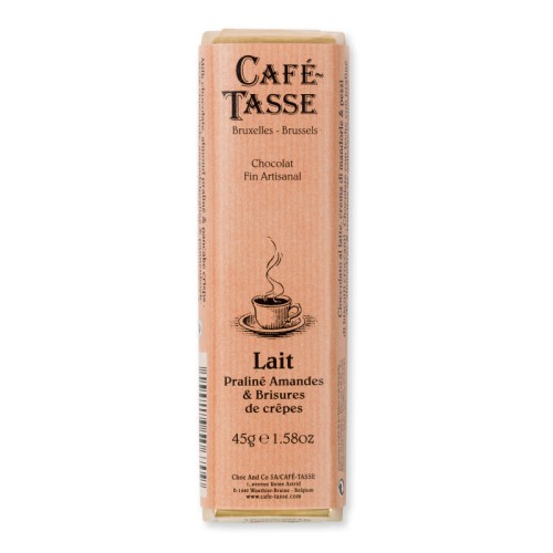 Baton mleczny Café-Tasse Almond Praliné & Crispy Crêpes 45 g – belgijski baton z praliną migdałową