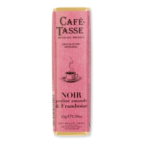 Baton Café-Tasse Almond Praliné & Raspberry 45 g – baton z gorzkiej czekolady z maliną