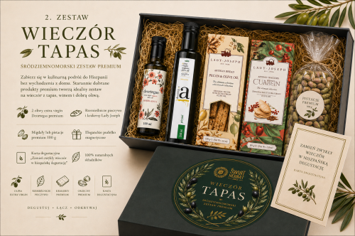 Wieczór Tapas — hiszpański zestaw degustacyjny premium z oliwą extra virgin i oryginalnymi przekąskami