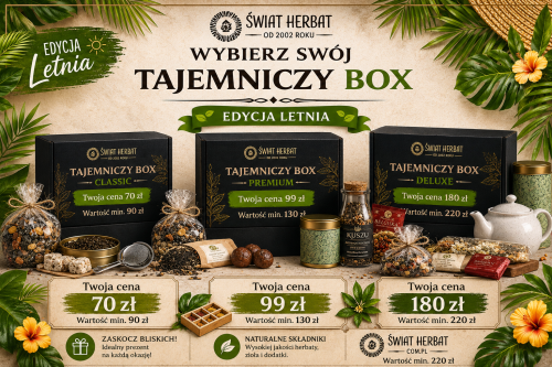 tajemniczy box herbata świat herbat zestawy niespodzianki herbata słodycze akcesoria dzbanek premium deluxe