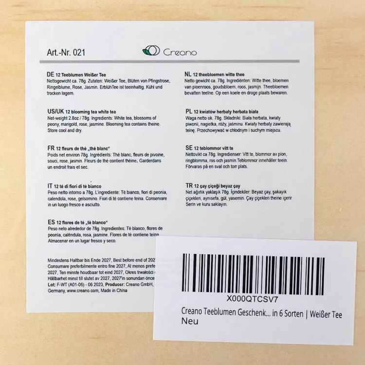 Informacje produktowe zestawu kwitnących herbat Creano – skład, warianty i dane produktu.