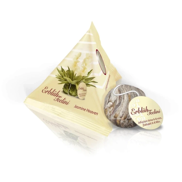 Kwitnąca herbata biała CREANO z kwiatem jaśminu – ręcznie wiązana blooming tea premium do szklanego dzbanka.