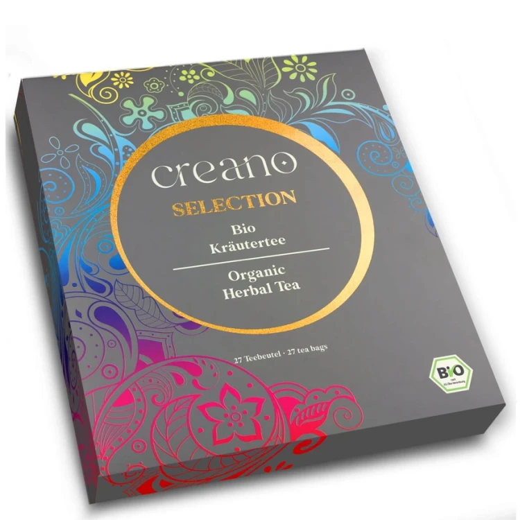 Prezentowy zestaw CREANO Organic Herbal Tea BIO – eleganckie pudełko z 27 ekologicznymi herbatkami premium.
