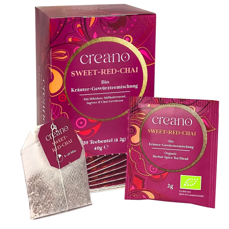 Creano Organic Sweet Red Chai BIO – ekologiczna herbatka chai z hibiskusem i przyprawami w 20 saszetkach.