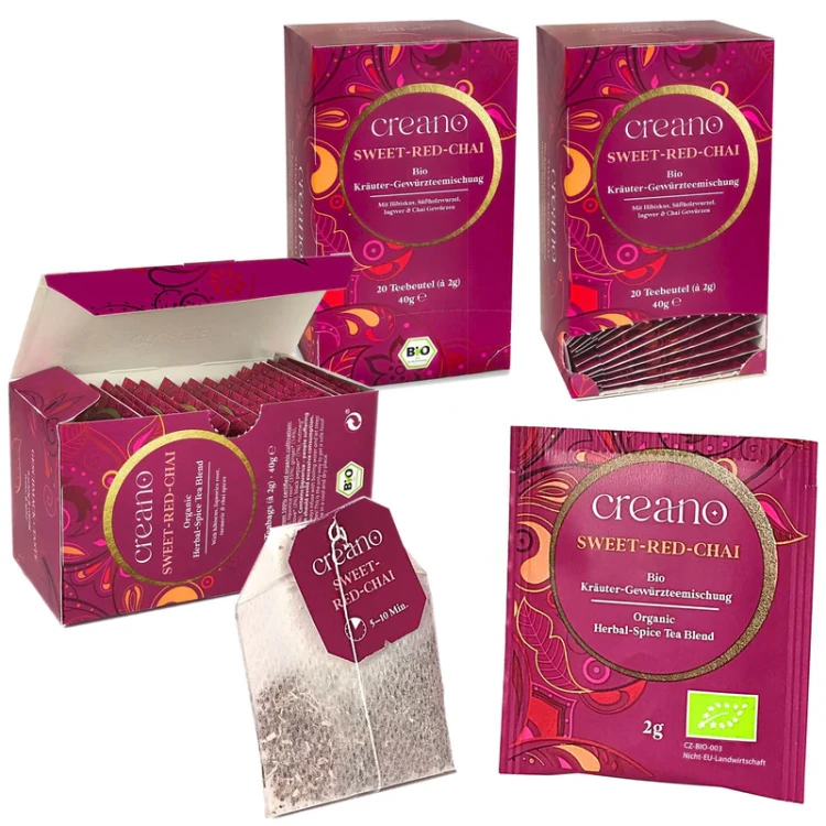 Creano Organic Sweet Red Chai BIO – zestaw opakowań ekologicznej herbatki chai premium.