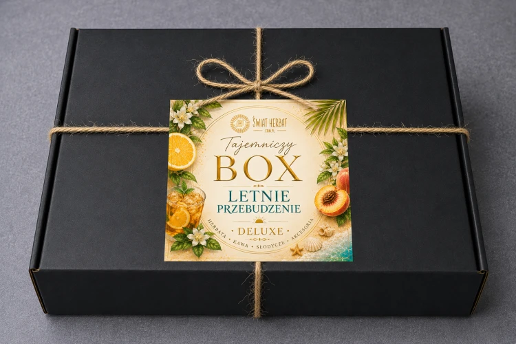 Letni box premium z herbatą, kawą, słodyczami premiumi i akcesoriami. Wartość min. 220 zł – kup za 179 zł.