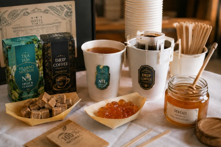 coffee break premium z kawą drip i herbatą w kubkach papierowych