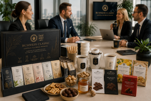 Business CLASSIC podczas spotkania biznesowego – premium coffee break z kawą specialty, herbatą i tapas