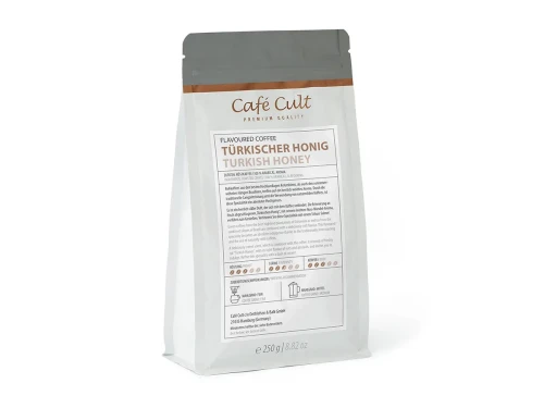 Cafe Cult Turkish Delight – aromatyzowana kawa ziarnista 250 g o słodkim, orientalnym profilu smakowym z nutami miodu, migdałów i orzechów.