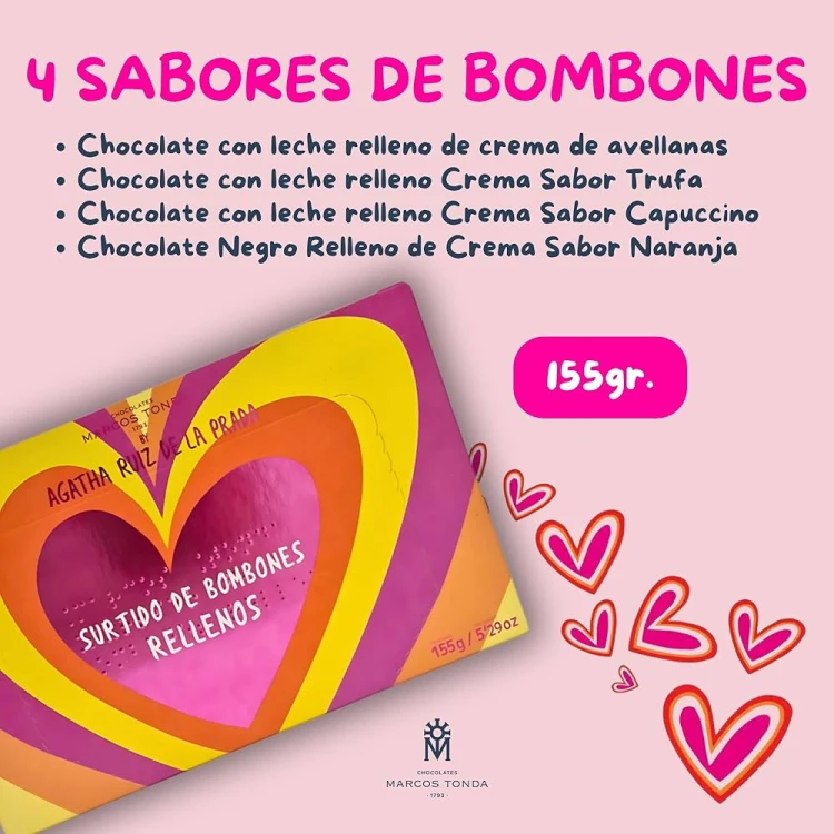 Kolorowe hiszpańskie czekoladki premium Agatha Ruiz de la Prada 150g Marcos Tonda Surtido de Bombones Rellenos