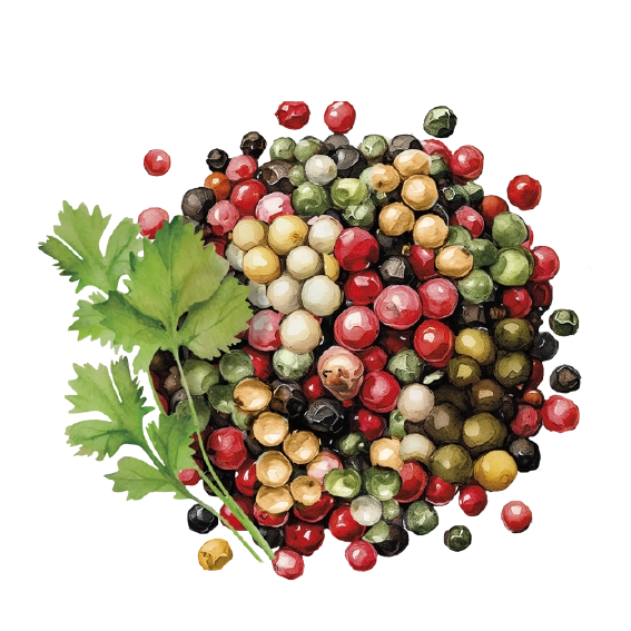 Przyprawy wykorzystane do produkcji krakersów, w tym pieprz i aromatyczne mieszanki korzenne.