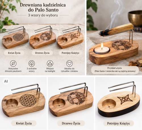 Drewniana kadzielnica do Palo Santo – 3 wzory do wyboru