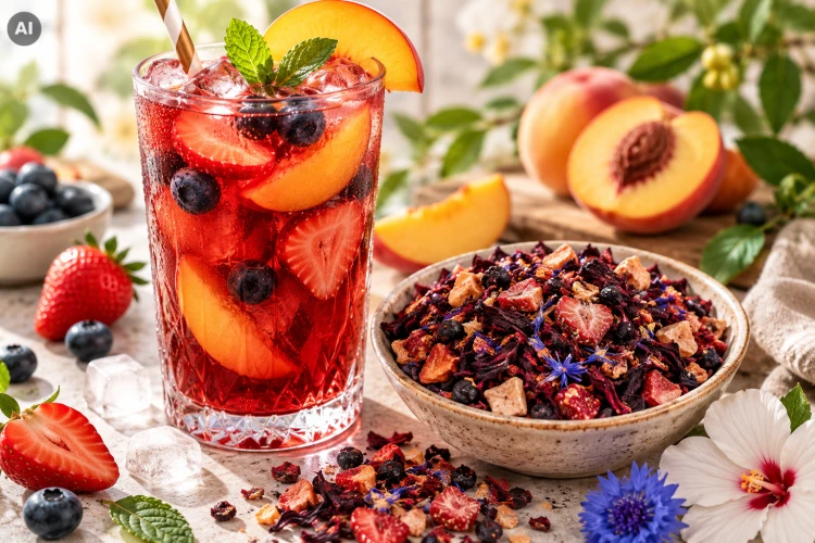 Miami Ice Peach – mrożona herbatka owocowa z brzoskwinią, truskawkami i borówkami