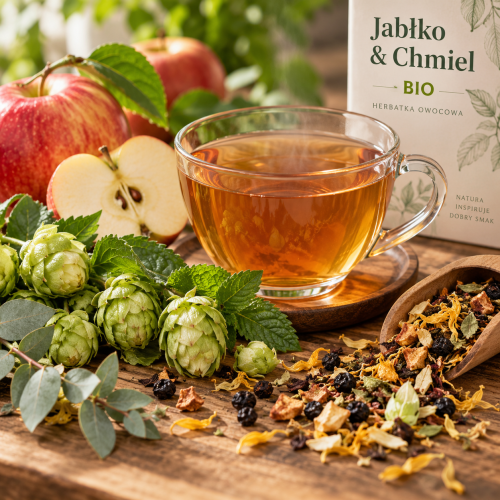 Jabłko & Chmiel BIO – herbatka owocowa z chmielem i jabłkiem w filiżance