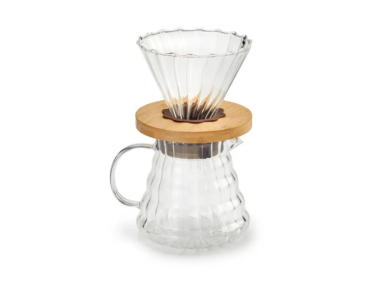 Zaparzacz przelewowy do kawy Caleb Cha Cult 600 ml – szklany dripper na dzbanku z bambusowym elementem