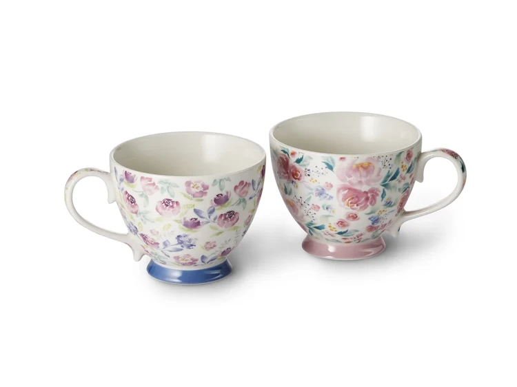 Kubek porcelanowy Amalie 300 ml Cha Cult z kwiatową dekoracją – wzór niebieski i różowy