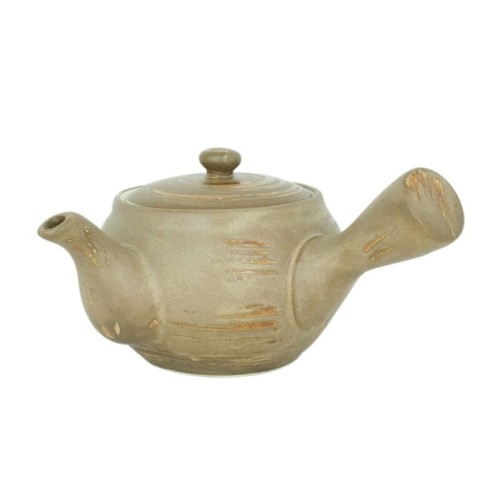 Czajnik Kyusu Yun 250 ml wykonany z kamionki z bocznym uchwytem i stalowym zaparzaczem, idealny do parzenia herbat liściastych.