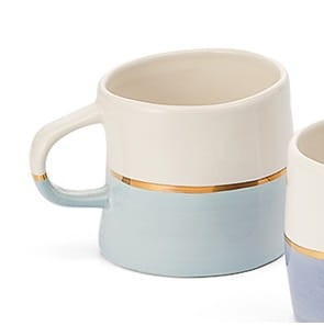 Kubek ceramiczny biało błękitny ze złoceniem