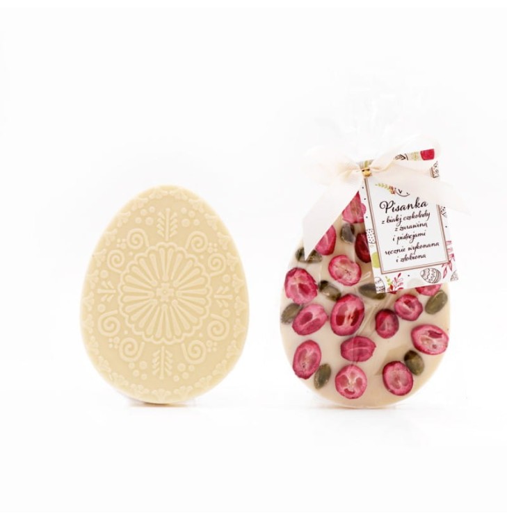 Pisanka z białej czekolady z żurawiną i pistacją 65g