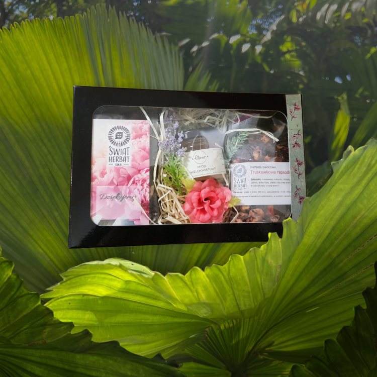 Zestaw 2 x50g herbaty + miodek/konfiturka w pudełku