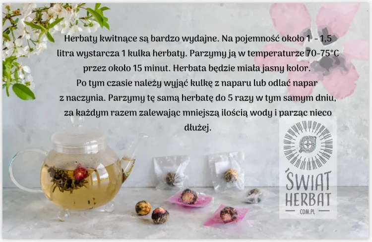 kwitnące herbaty - etykieta z przepisem przygotowania