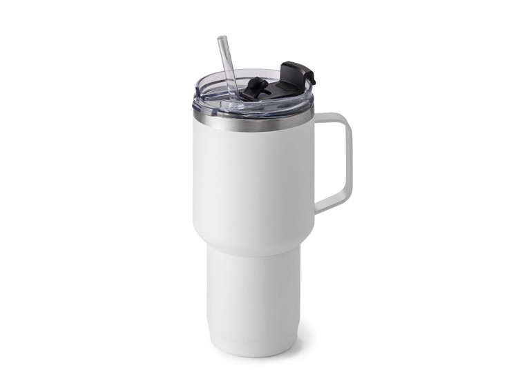 Kubek TO GO ARTUS stalowy dwuściankowy 0,8 lH 22.3 cm, Ø 9.5 cm z plastikową rurką