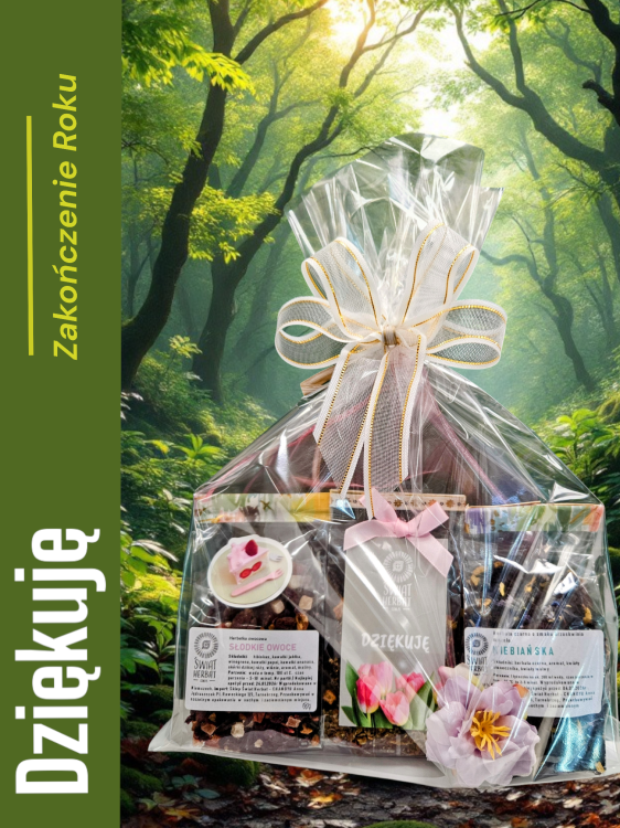 Zestaw herbat „DZIĘKUJĘ” 3x50g w eleganckim opakowaniu prezentowym z kokardą