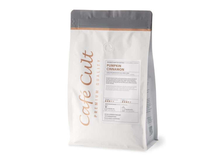 Kawa Café Cult Pumpkin Cinnamon – aromatyzowana Arabica o smaku dyni i cynamonu, oryginalne opakowanie przy zakupie 1 kg.