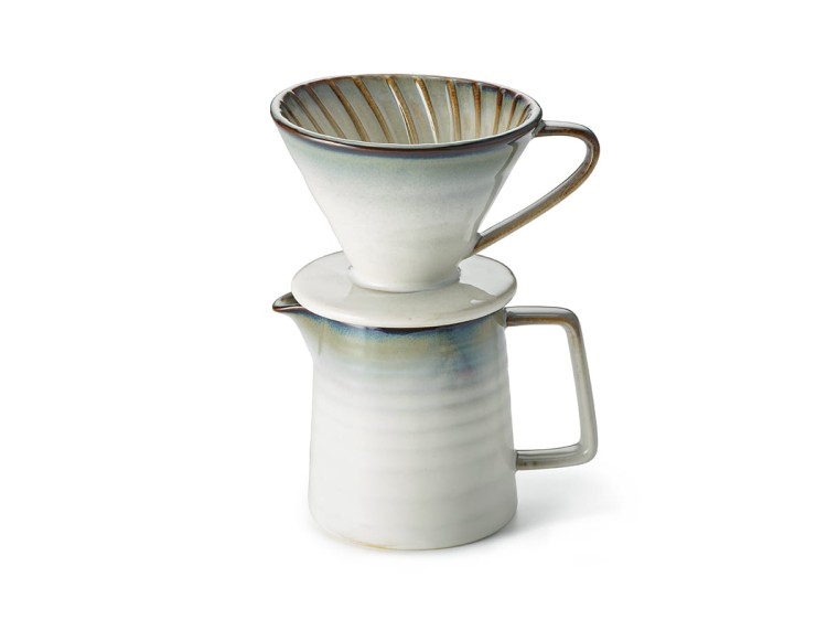 Zestaw do kawy pour-over NELIO – porcelana reaktywna, dripper i dzbanek do parzenia kawy przelewowej